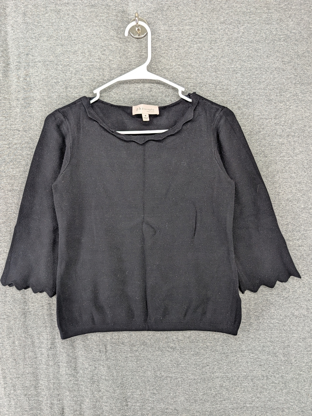 Philosophy Black Scalloped-Edge Crewneck Sweater